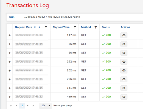 Transactions log options screen