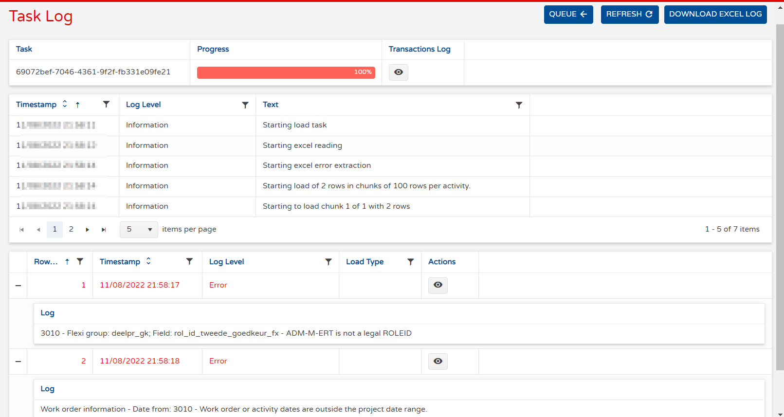 Load error is tasklog
